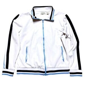 Eighty Eight Mens Track Jacket Large White Blue Black Striped Full Zip Vintage
